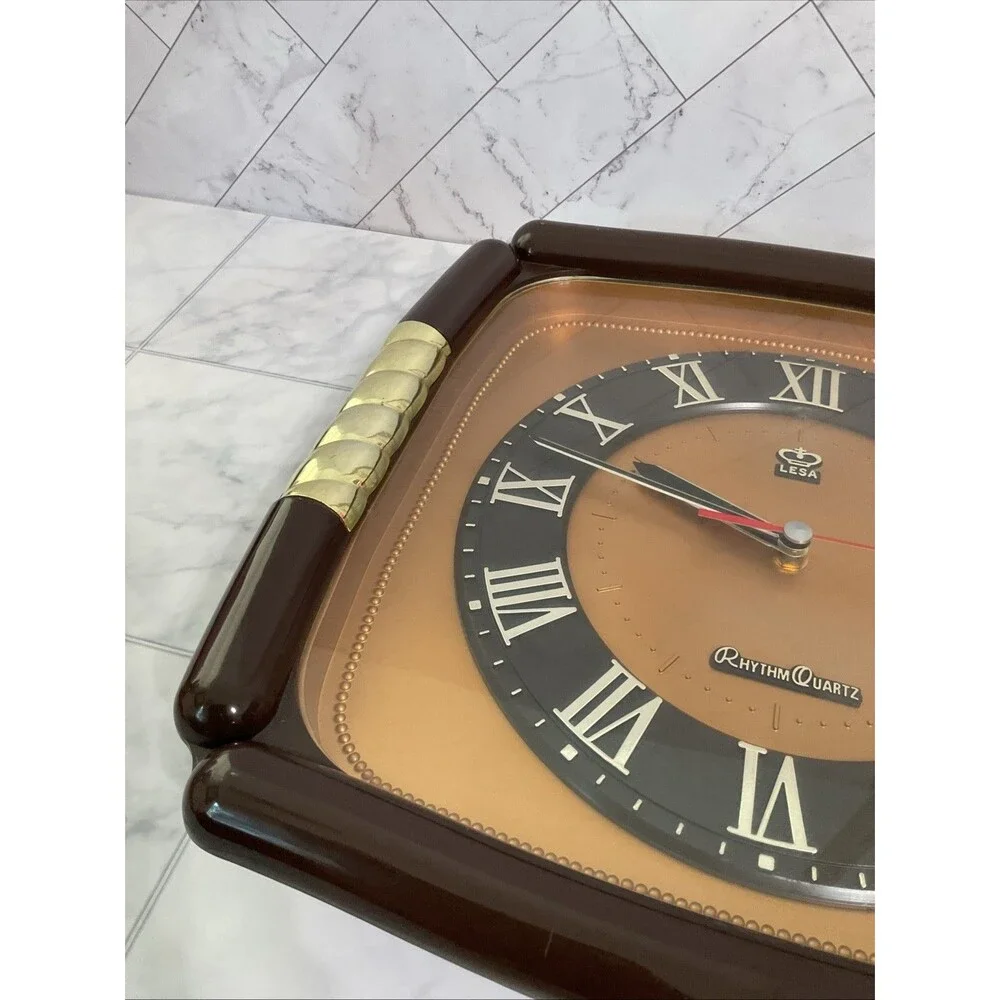 Rare Vintage Rhythm Quartz Square Wall Clock With Arabic Numbers 12.5” Taiwan